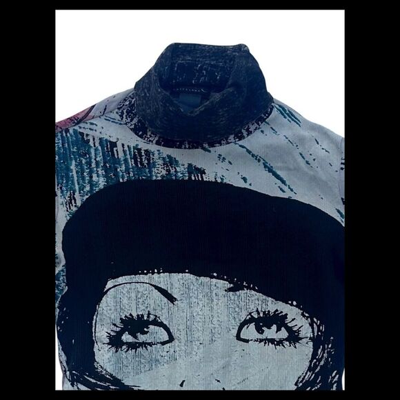 Vintage Custo Barcelona Turtleneck Graphic Top Girl Face Lightweight - Picture 5 of 12